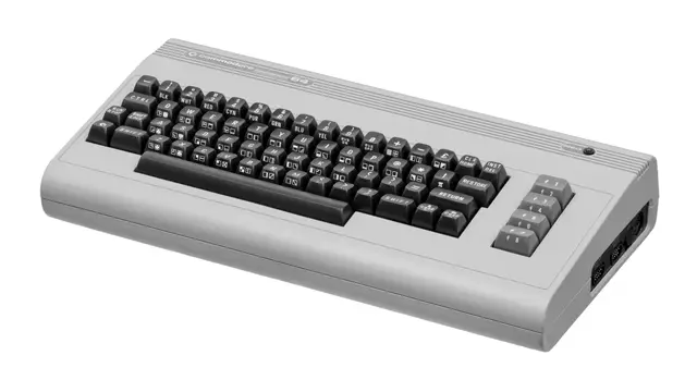 Commodore 64 8-bit home computer, with its beige case and built-in keyboard