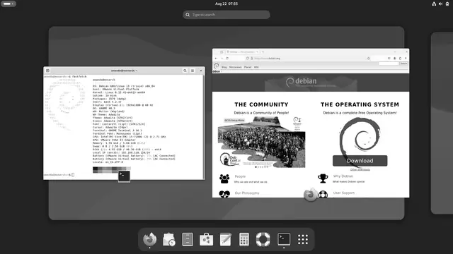 Debian 13 "trixie" desktop running the GNOME 48 environment