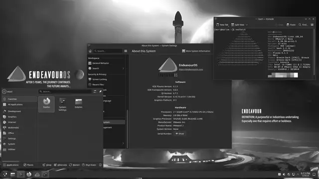Desktop screenshot of EndeavourOS on a recent Neo release