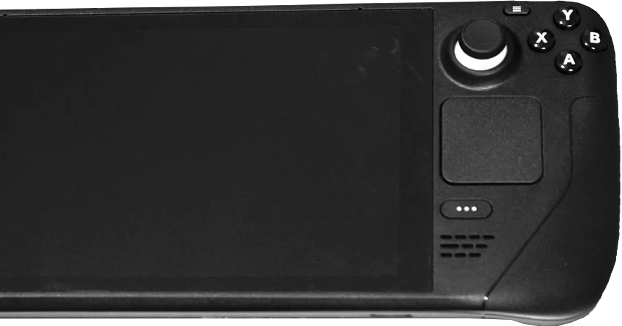Front view of Valve's Steam Deck handheld gaming console