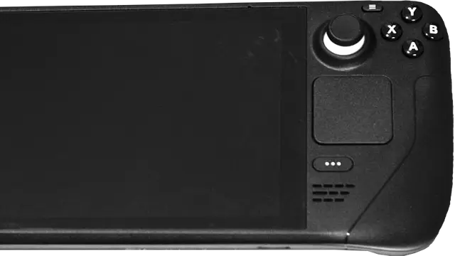 Front view of Valve's Steam Deck handheld gaming console