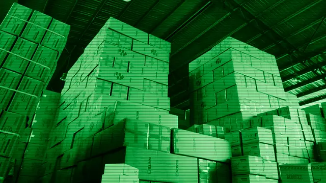 Stacked boxes in a warehouse as a metaphor for Linux software packages
