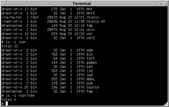 A Unix Version 6 shell session emulated on a PDP-11 with SIMH