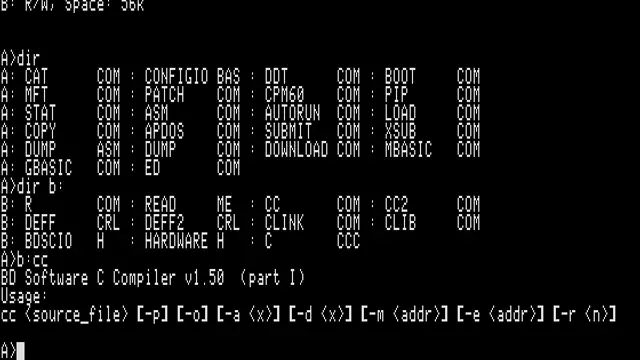 Screenshot of the CP/M command-line interpreter showing its command prompt