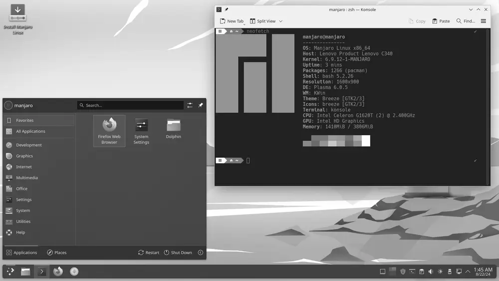 KDE Plasma desktop of Manjaro Linux 24.0