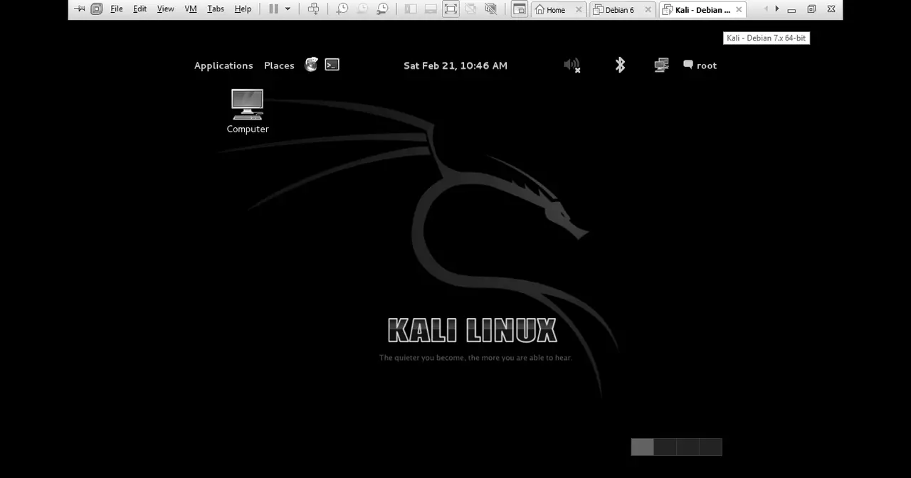 Kali Linux desktop with its security tools