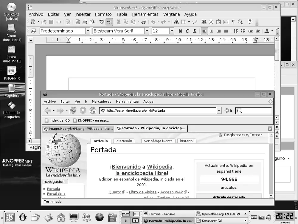 Screenshot of Knoppix 4.0 in Spanish with the KDE 3.4 desktop