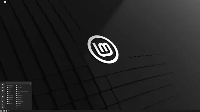 Linux Mint Cinnamon desktop showing the application menu and the bottom panel