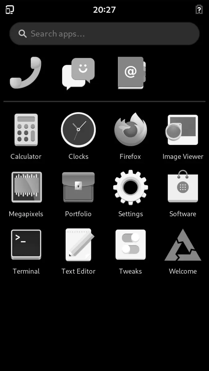 postmarketOS running the Phosh environment, a full GNU/Linux on the phone