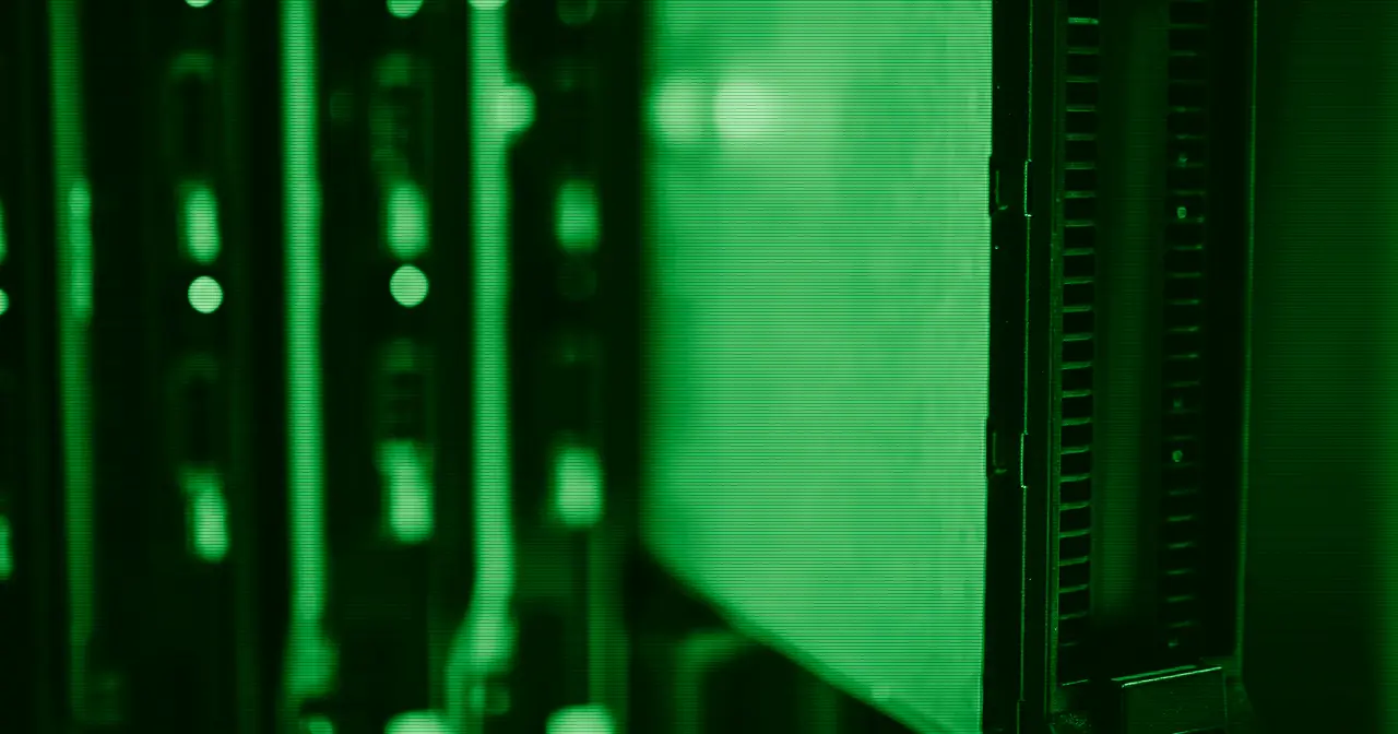 Enterprise datacenter server room with illuminated racks